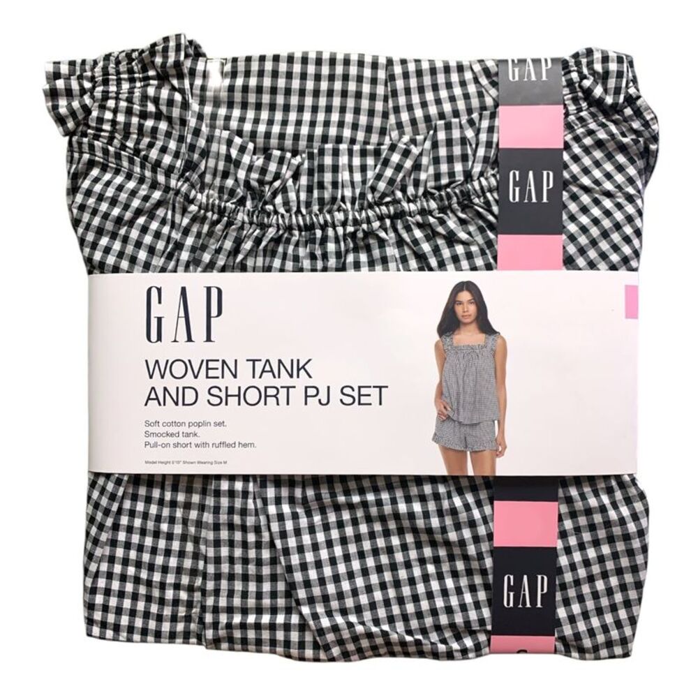 Black - Gap Women's Woven Tank and Short PJ Set, Soft Cotton Smocked Top & Pull-